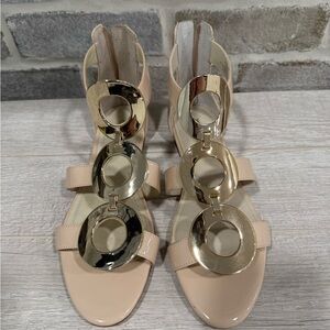 Chic Nude BCBGeneration Sandals with Gold Accents